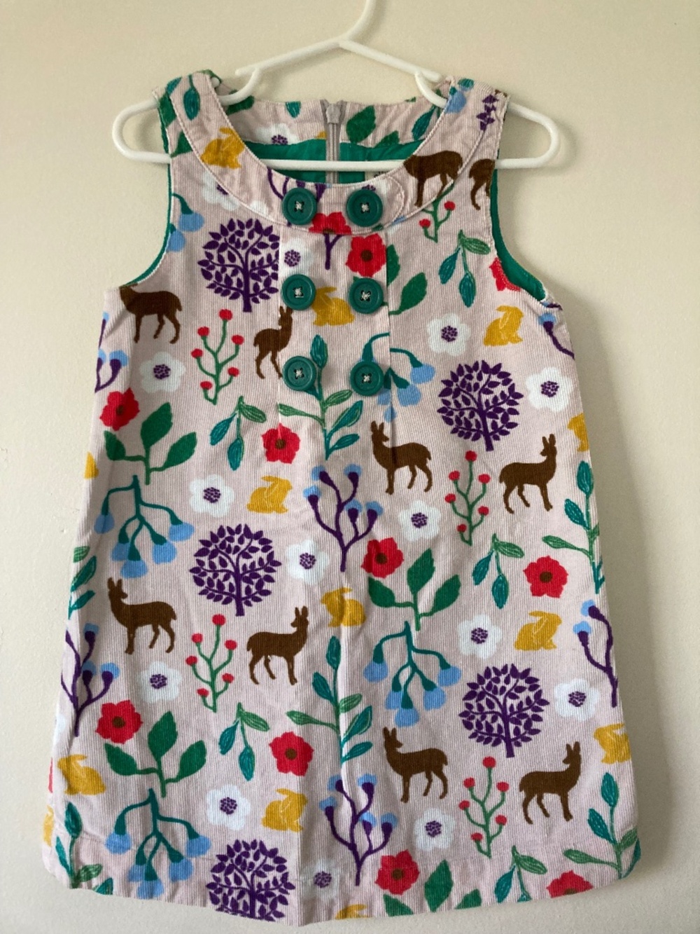 Mini Boden deer corduroy pinafore dress Size 3/4T